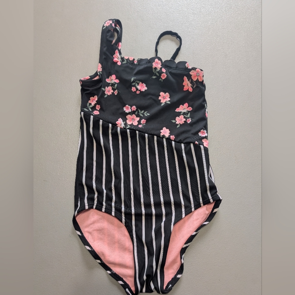 Justice Chic Floral and Striped Swimsuit